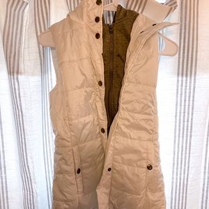 White vest with gray hoodie